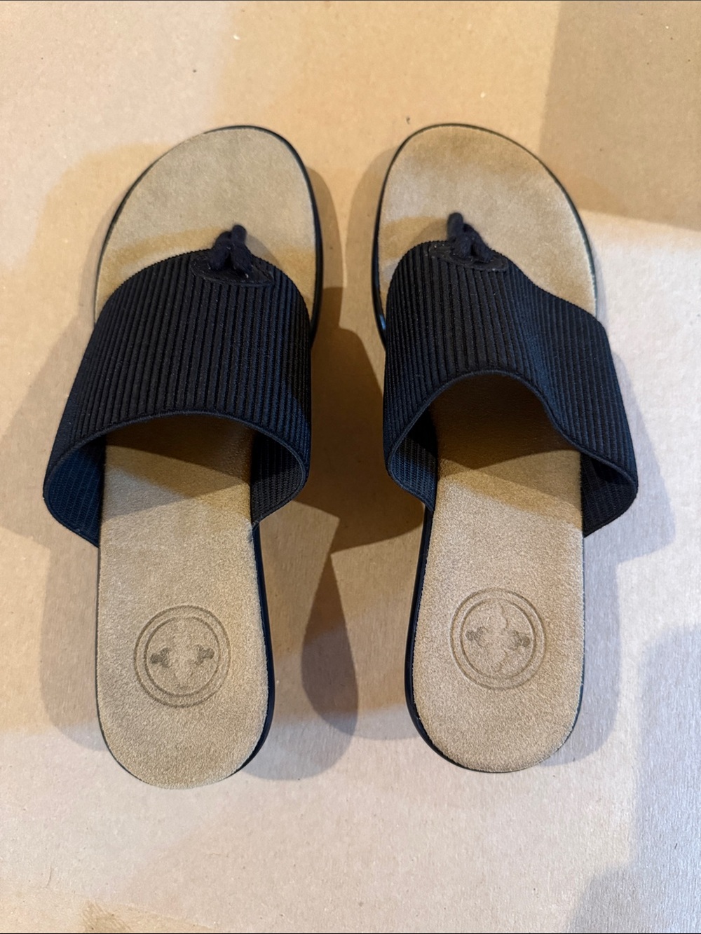 Charleston Shoe Co Black Ribbed Slide Sandals with Knotted Toe Loop